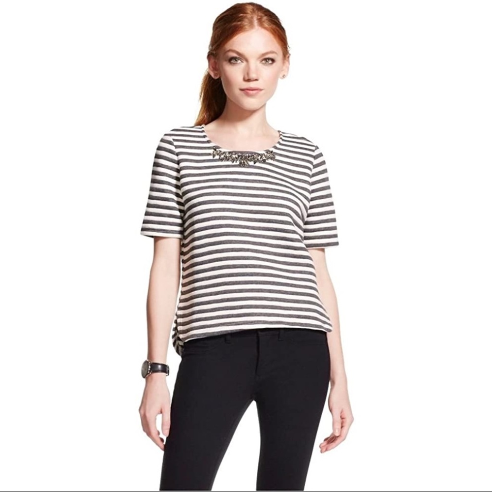 J by J.O.A. Jewel Embellished Striped Sweatshirt